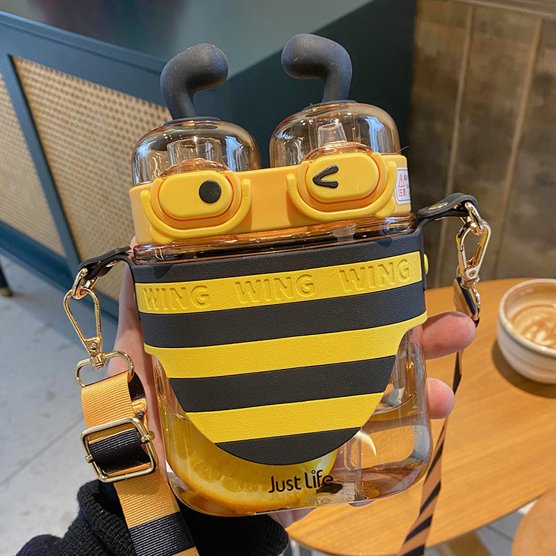 19 oz Bee Water Bottle Double Drinking Design