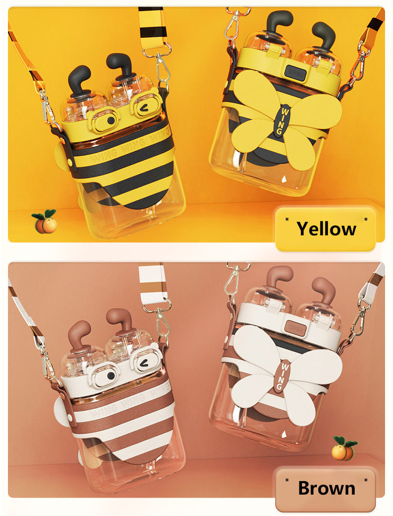 19 oz Bee Water Bottle Double Drinking Design