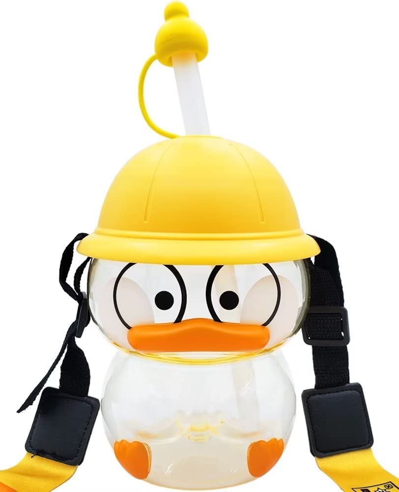 Dreamfocus Cute Duck Water Bottles with Straws and Adjustable Strap