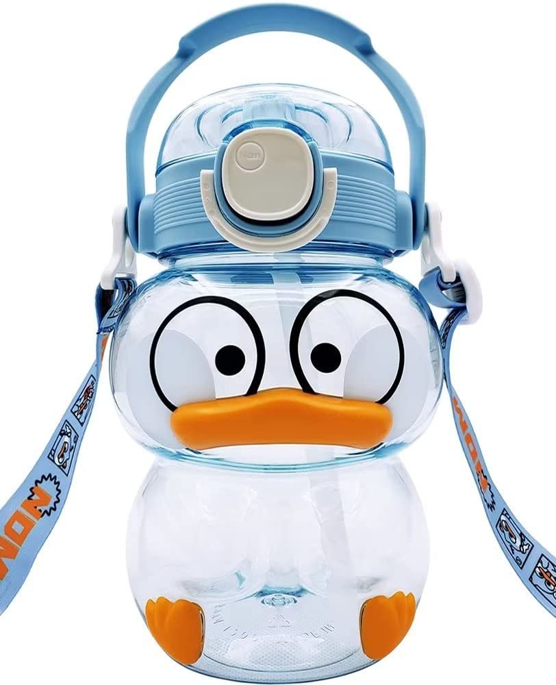 Dreamfocus Cute Duck Water Bottles with Straws and Adjustable Strap