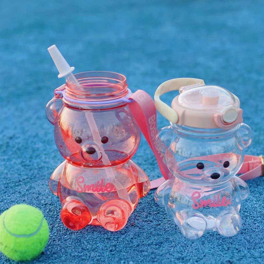 Strawberry Bear Glass Water Bottle with Nipple Sippy 11oz Kawaii